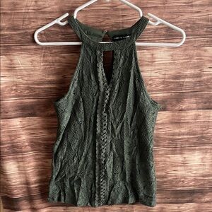 Cable & Gauge Dark Green Lace Halter Top
